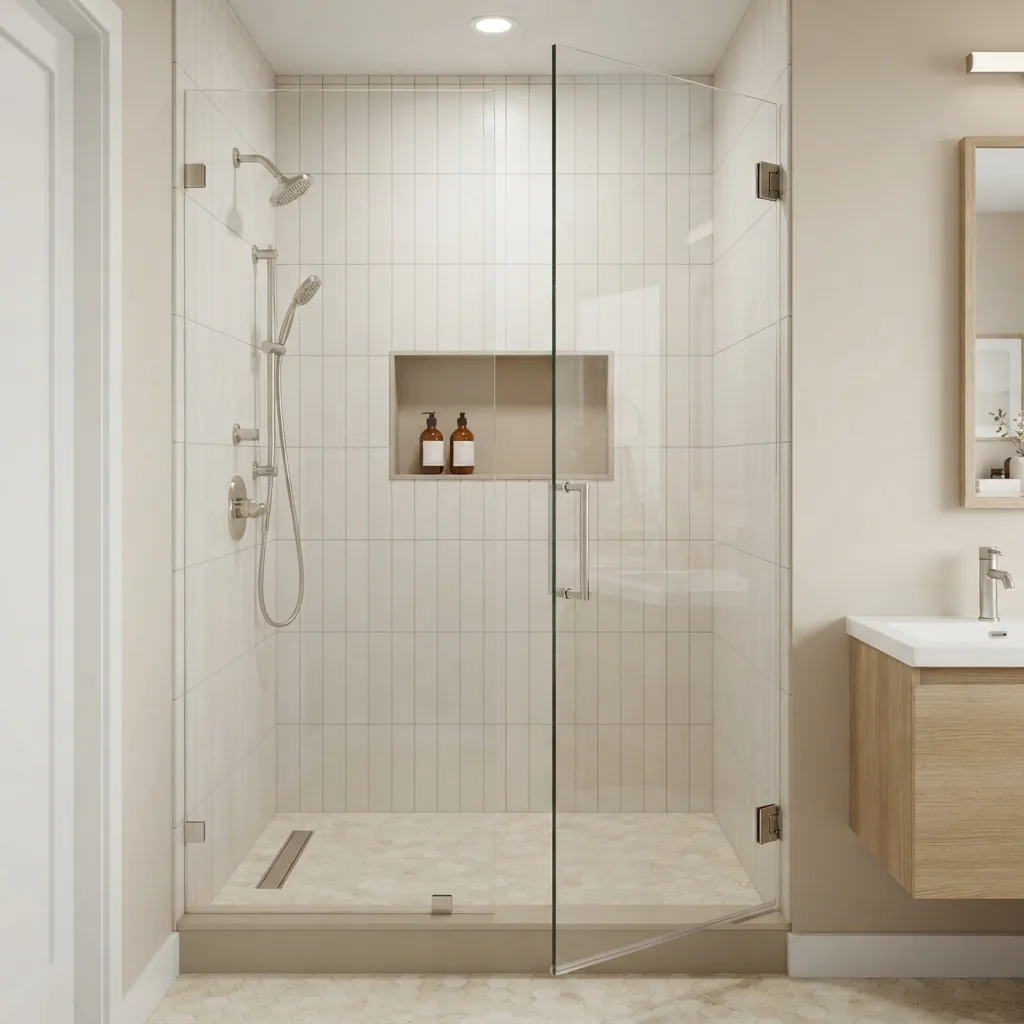 Frameless Glass & White Tile